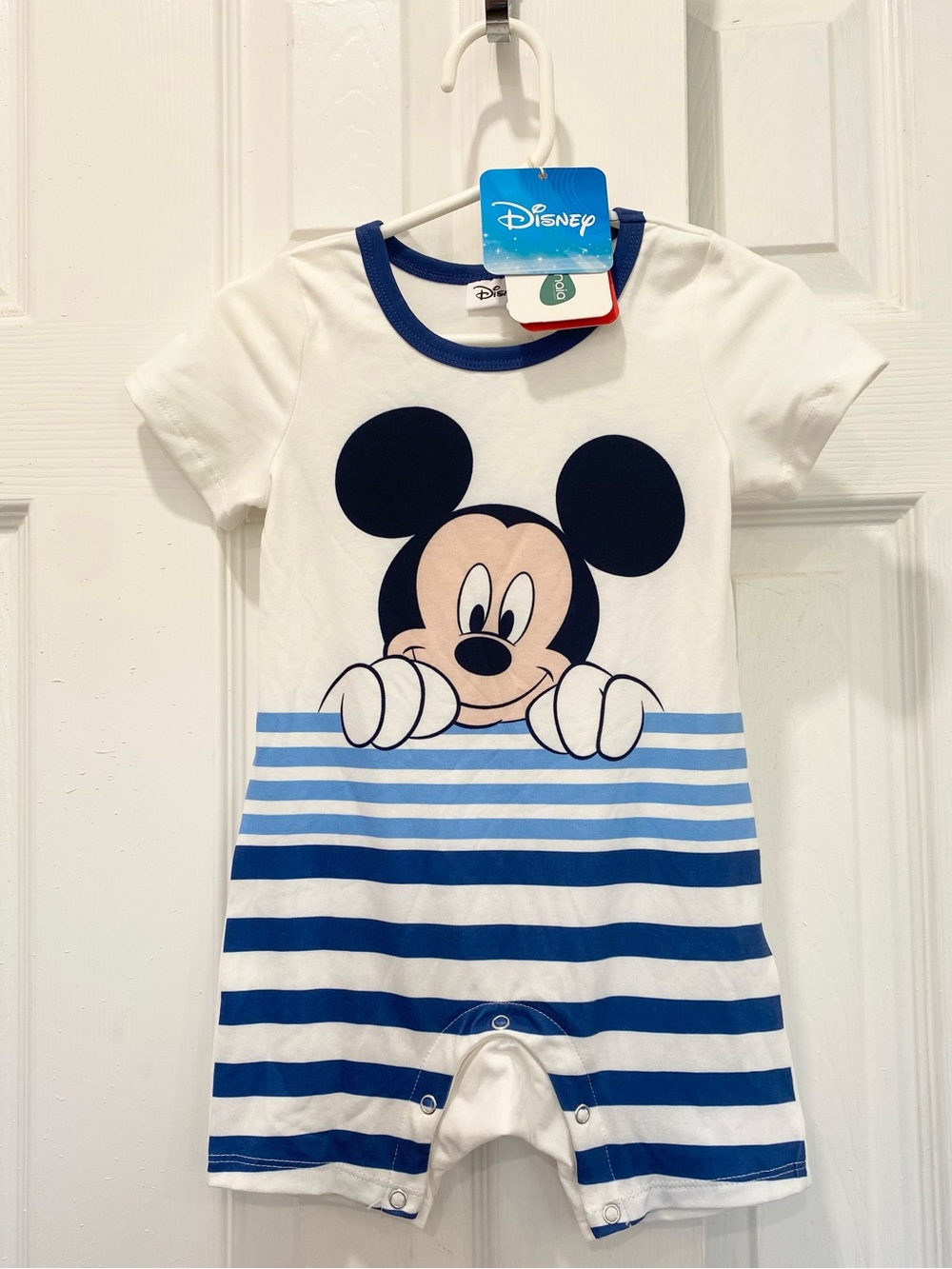 Disney White and Blue Mickey Mouse One-Piece Bodysuit, Size 9-12M, 12-18M